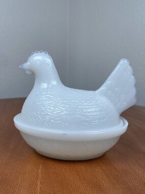 Vintage Opalescent Indiana Glass Hazel Atlas 4" Hen on Nest Candy Dish Chicken
